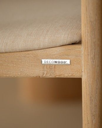 Kira - Silla de madera de olmo y asiento acolchado color beige de 77,5x57,5cm