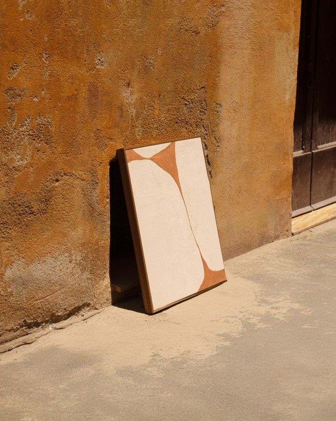 Ari - Cuadro teja decorativo sobre algodón con bastidor de madera pintado artesanalmente con pintura al óleo en varias medidas