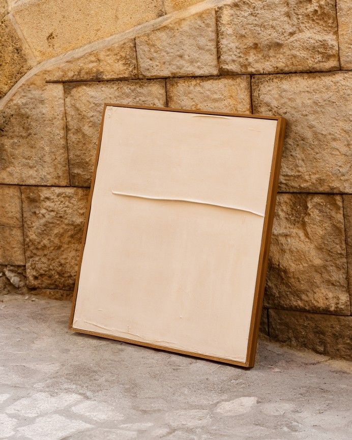 Berta - Cuadro blanco decorativo de algodón con bastidor de madera pintado artesanalmente con pintura al óleo varias medidas