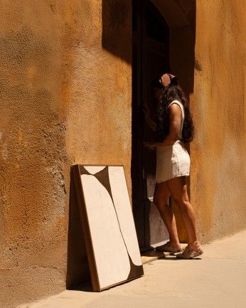 Ari - Cuadro marrón decorativo de algodón con bastidor de madera pintado artesanalmente con pintura al óleo varias medidas